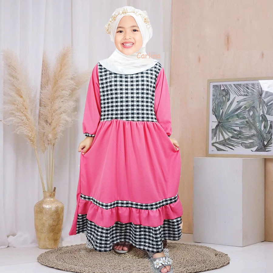 CARLINA Gamis Eliza Lucuna Kotak Ruffle Maxy Dress Anak Perempuan