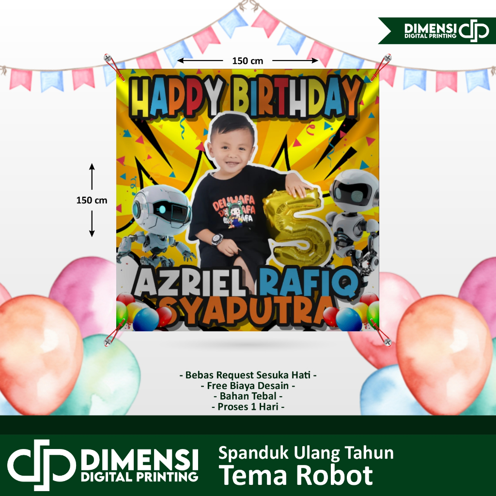 SPANDUK ULANG TAHUN ROBOT/ BANNER ULANG TAHUN ROBOT/ SPANDUK BANNER ULANG TAHUN ANAK