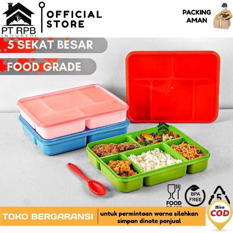 Lunch Box Bento Hoki 5 Sekat BESAR Tempat Makan Catering Tempat Bekal Anak Kotak Makan Misting