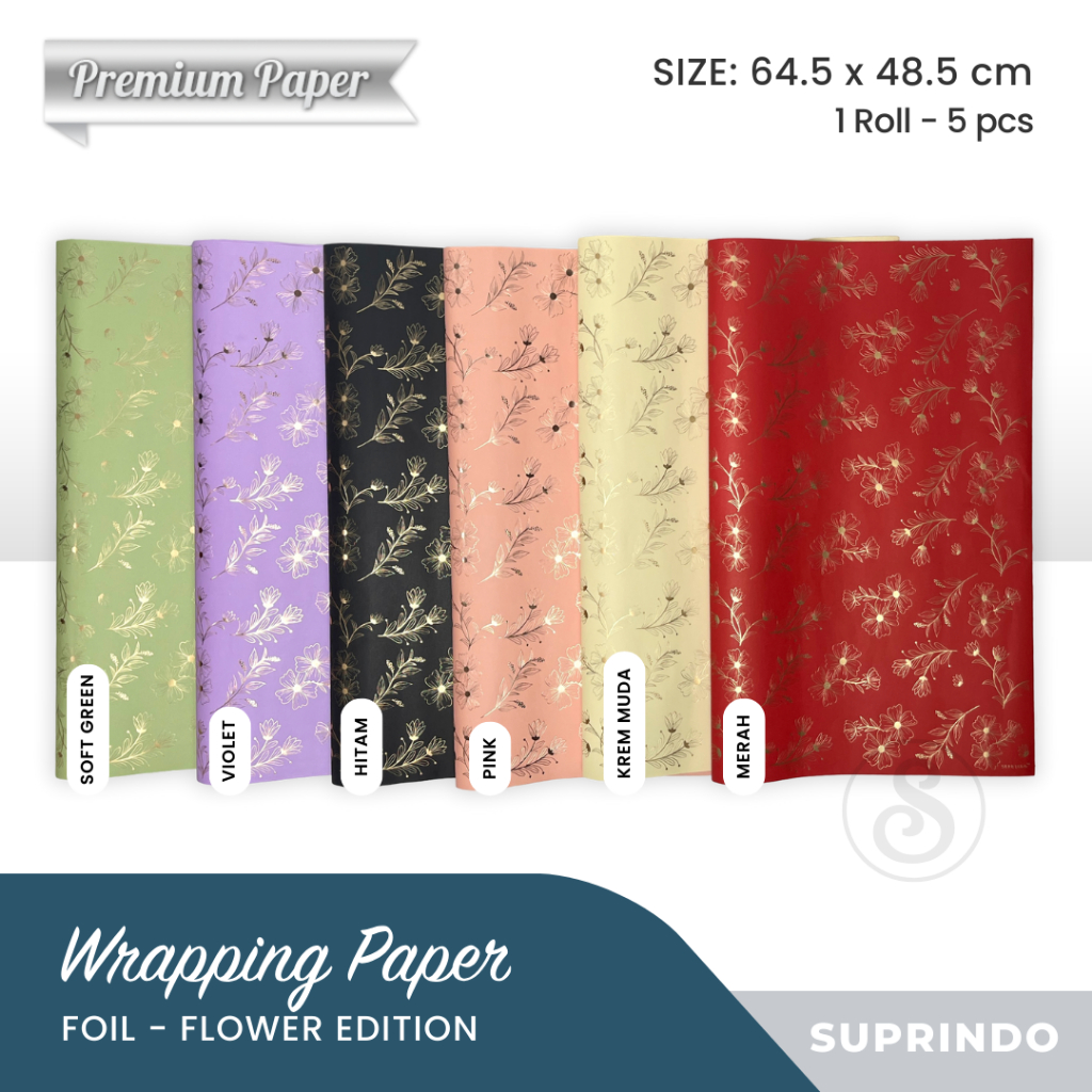 

(5 Lembar) Kertas Kado Premium Foil Floral Elegan