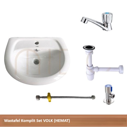 AQW Wastafel Keramik Cuci Tangan Komplit Set VOLK / Wastafel Komplit Set VOLK PACKING KAYU