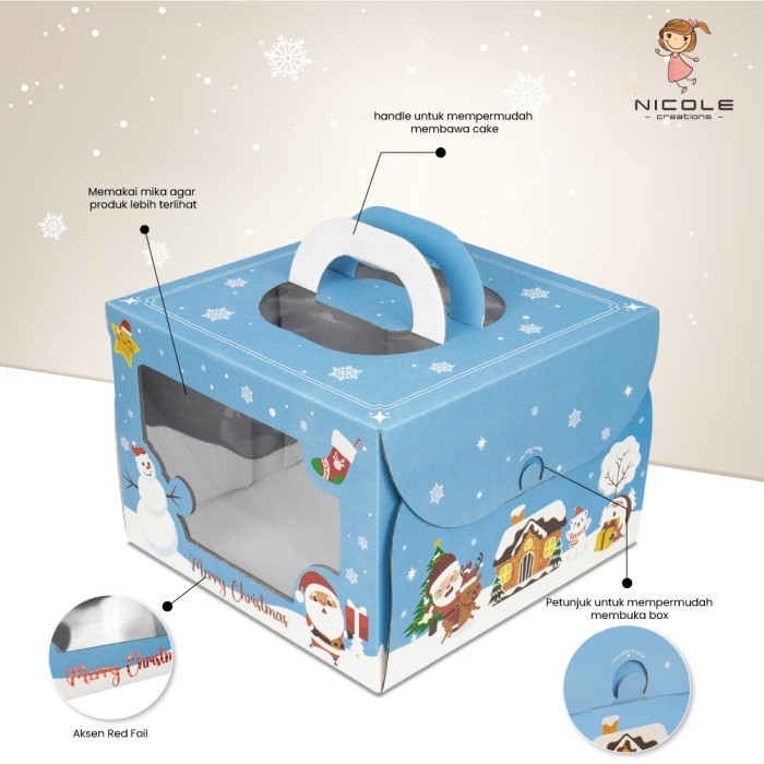 

Box Kado Natal XMAS Cake Box Handle Dus Kue Tart Pudding Bolu Natal Christmas Gift Box (1 pcs)