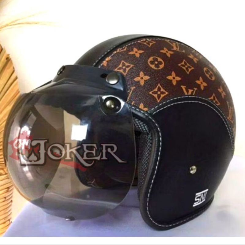 Helm BOGO Retro Original Interior Kulit Sintesis Leather Helmet Dewasa pria wanita