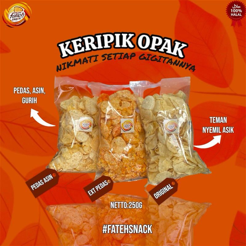 

Keripik Opak 250g, Pedas gurih , Cemilan murah