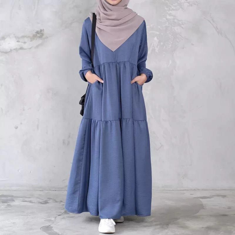 Gamis Putih serut susun cerincle remaja/busui terbaru kekinian gamis dress lebaran size s m l xl