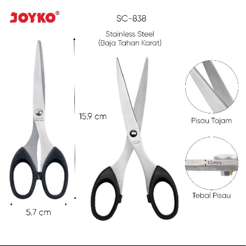 

(BISA COD) PROMO 1 Pcs Gunting Sedang / Scissors Joyko SC-838 / Alat Potong Kertas Sedang
