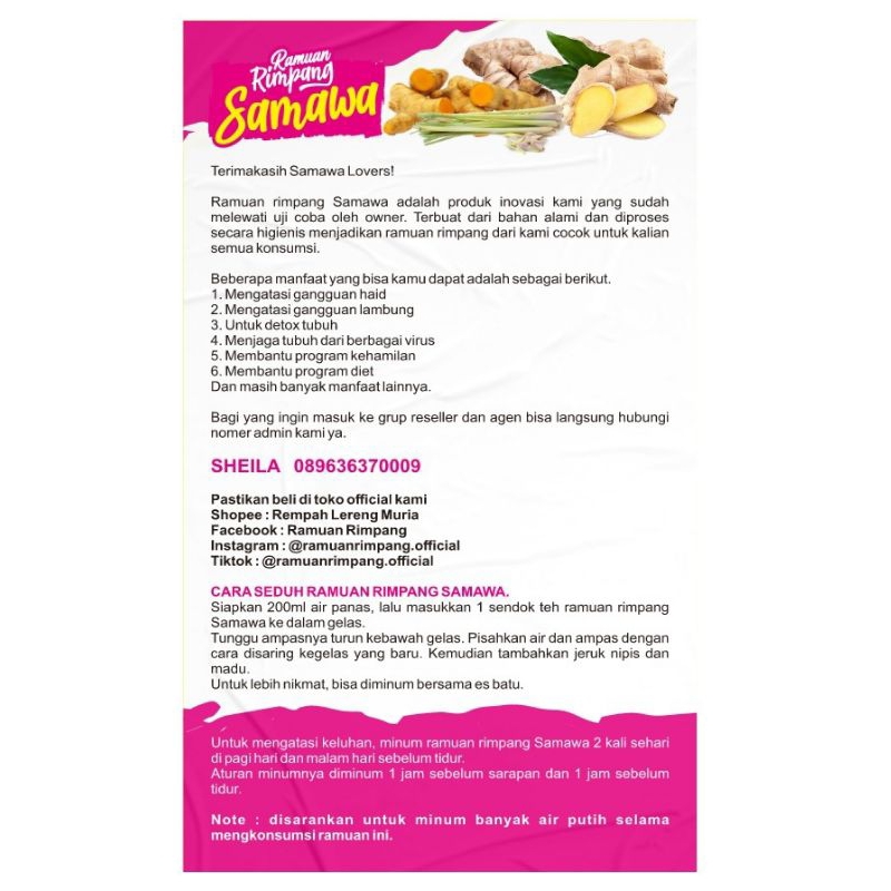 

Ramuan Rimpang Samawa Celup isi 12 dan 20 pcs.