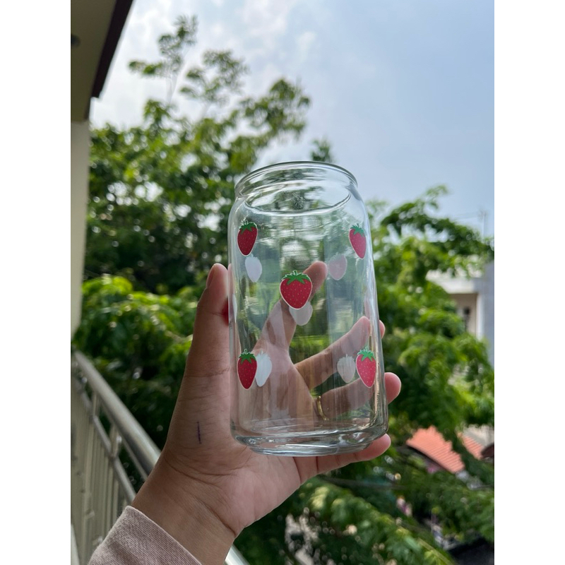 Gelas Kaca aesthetic motif lucu / Stiker UV DTF