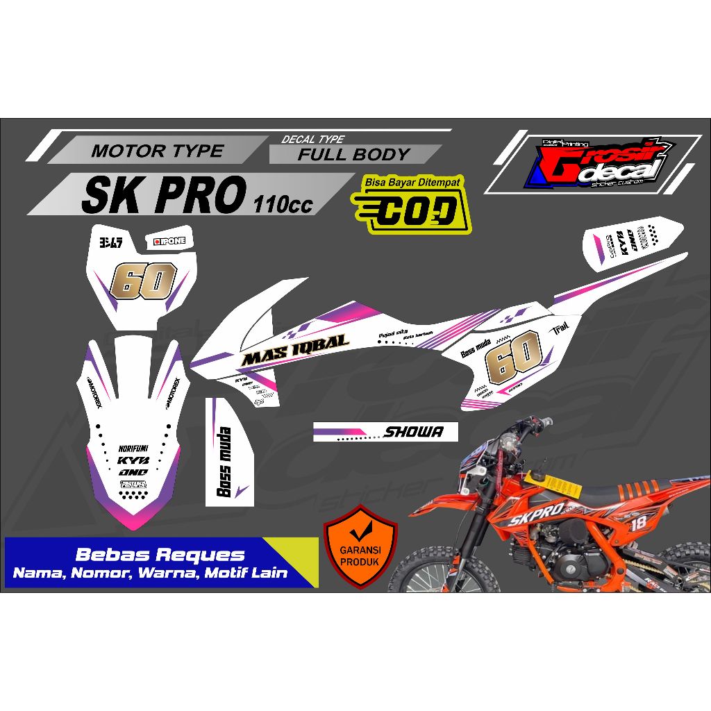 Sticker Stiker Mini Trail SK PRO 110cc Full Body bebas Reques