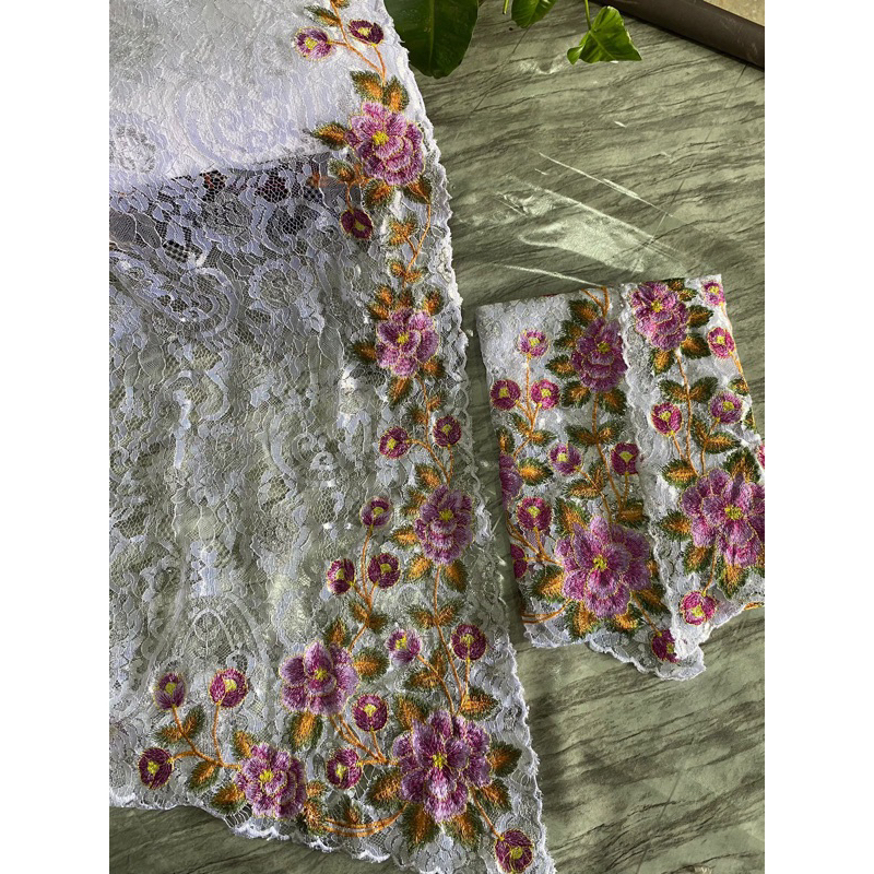 Kain kebaya brokat bordir | kain bordir brokat | kain kebaya bunga