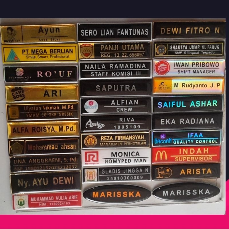 Nametag dada/name tag dada akrilik resin magnet /nama dada/pin nama dada premium/papan nama dada/leb