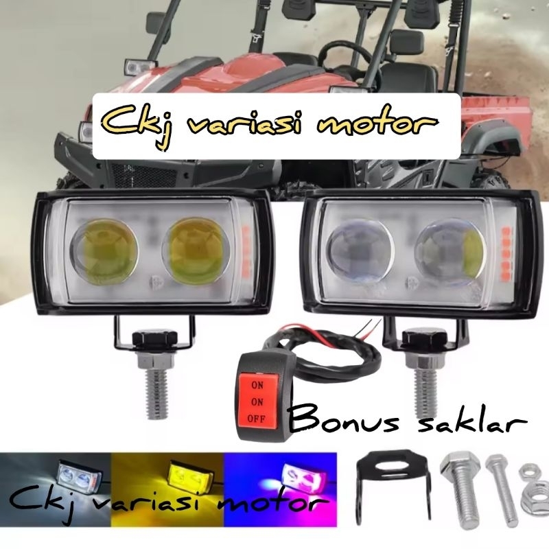 Lampu tembak LED kotak 2 lensa universal mobil motor senja blue
