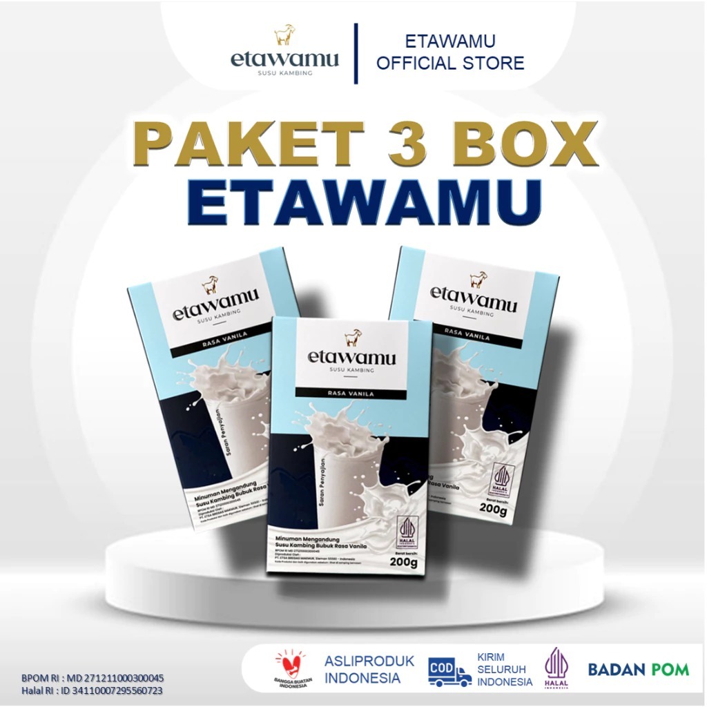 

Paket 3 Box Etawamu Susu Kambing Murni Rasa Vanilla 200 gr