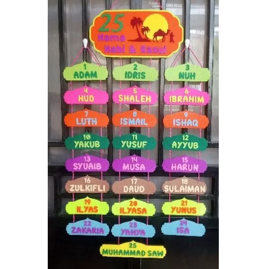 25 Nama Nabi Hiasan kelas hiasan dinding gantungan 25 Nabi bahan flanel/felt Handmade
