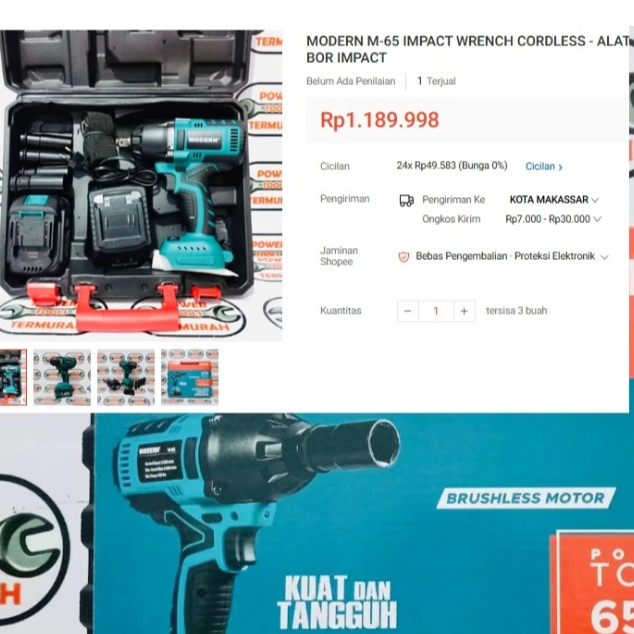 MODERN M-65 IMPACT WRENCH CORDLESS - ALAT BUKA BAUT M-65 -BOR IMPACT