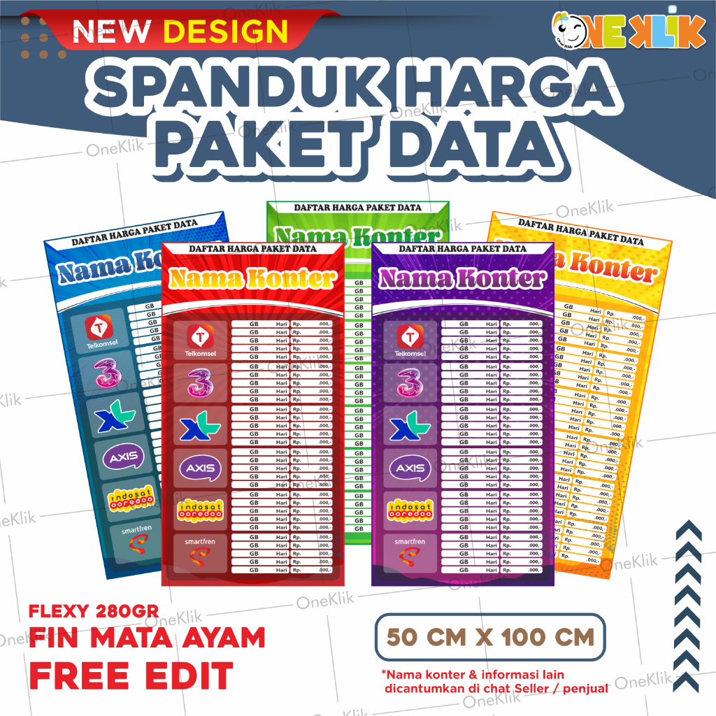 Spanduk harga paket data / Banner Harga Paketan / Spanduk konter murah / Banner Konter Pulsa Daftar 