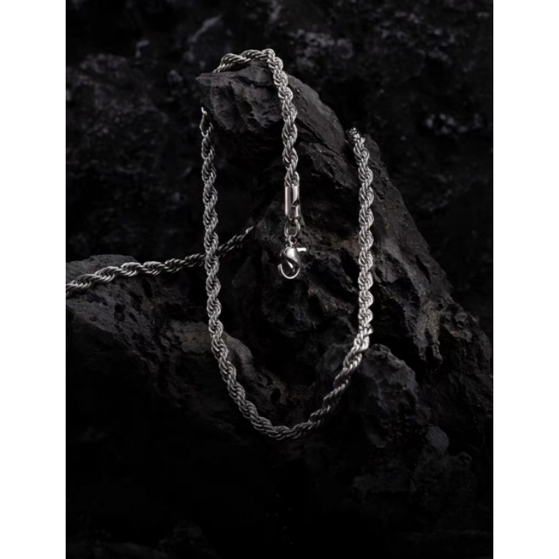 KALUNG PRIA TITANIUM MODEL TAMBANG ANTI KARAT DAN ANTI LUNTUR WARNA SILVER PERAK