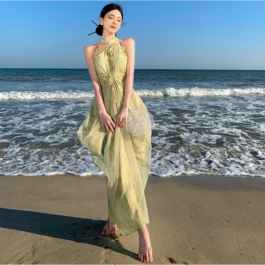 Dress wanita baju pantai women premium fashion murah casual pesta party maxi bali import D0454