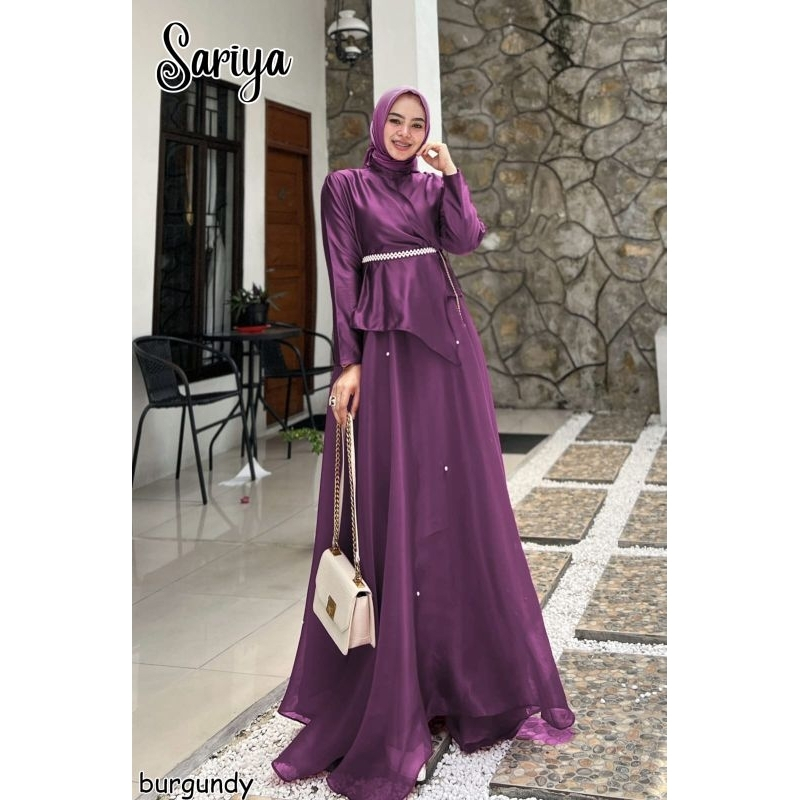 SARIFA COUPLE SET FAMILY DRESS GAMIS KOKO BAJU KEMEJA BURGUNDI SERIES PREMIUM AYAH IBU ANAK CEWE UNG