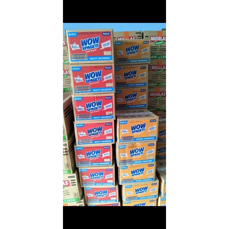 

Mie spageti wow ready 2 varian rasa carbonara & bolognese 1 dus isi 40