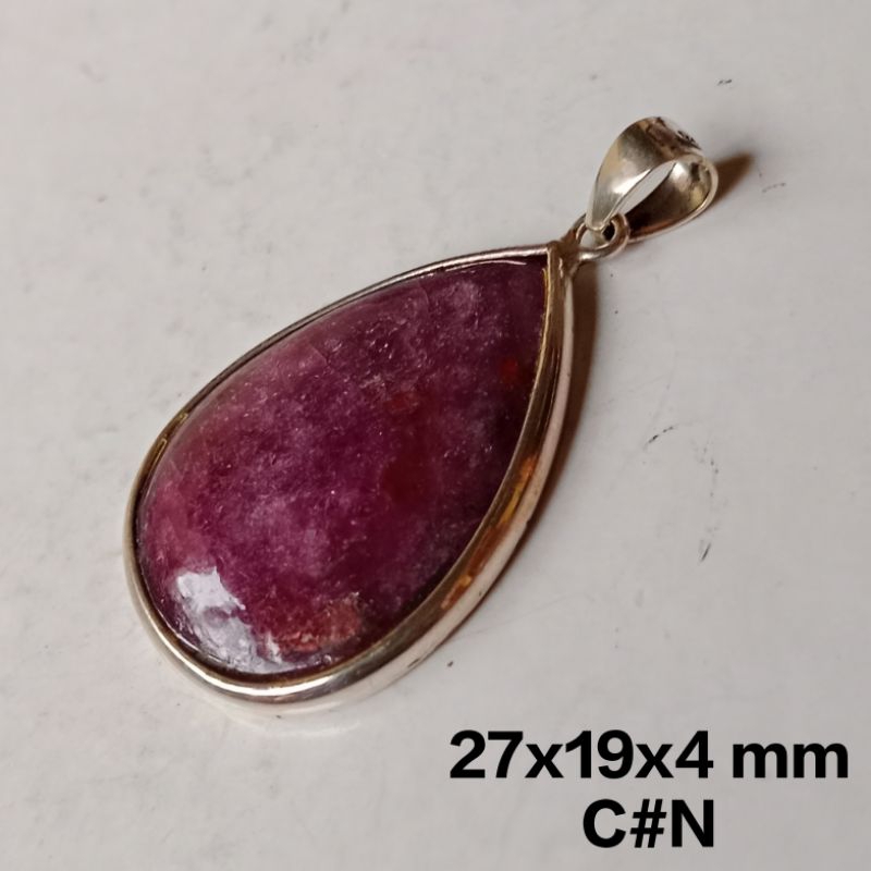 liontin perak, batu permata ruby