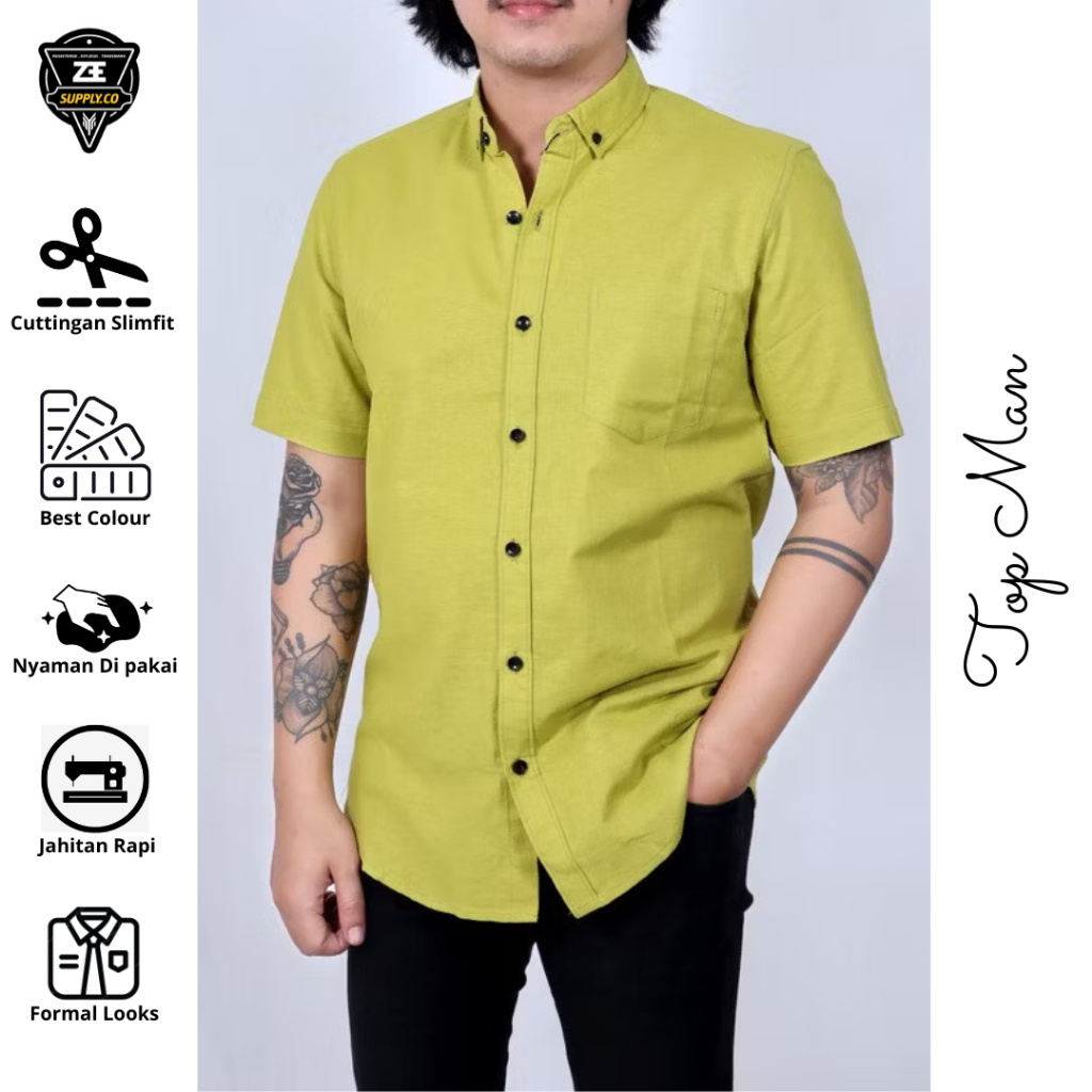 Kemeja Kuning Lemon | Hem Polos Pria Lengan Panjang Dan Pendek Soft Katun