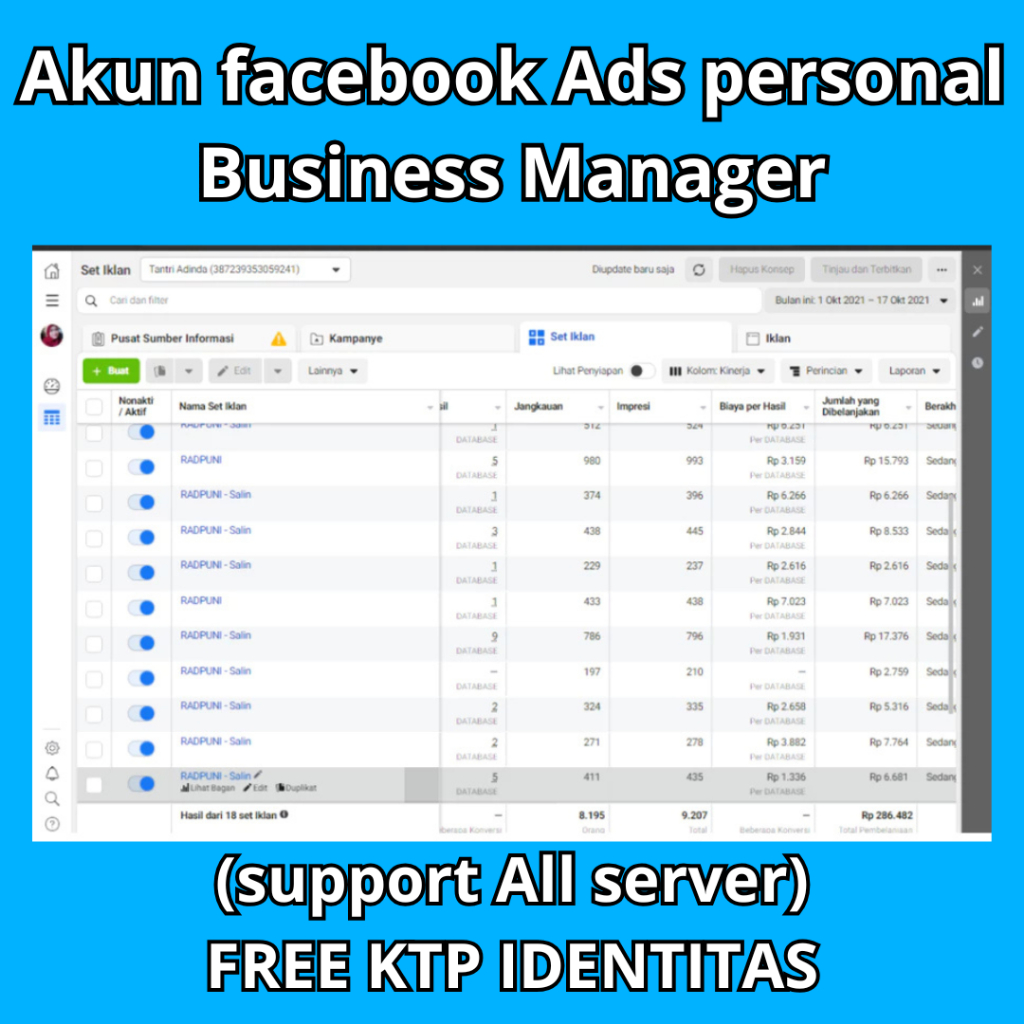 Akun facebook Ads personal Business Manager + BM Free KTP (Support All Produk)