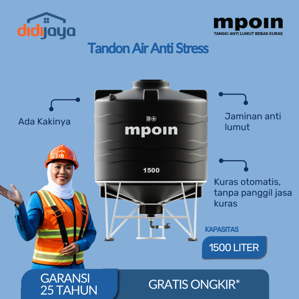Toren Tandon Air MPOIN Drain 1500 Anti Bakteri | Tandon Air Anti Lumut | Garansi 25 Tahun
