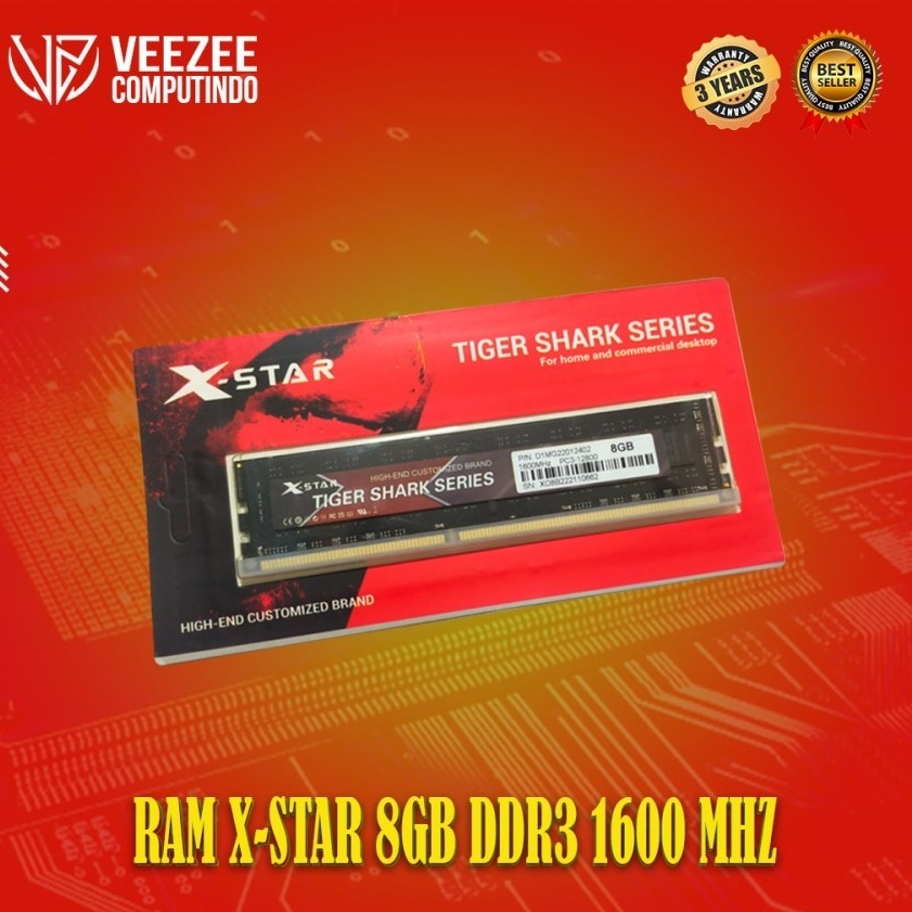 Memori memory ram PC ddr3 8gb xstar tiger shark PC-12800 1600mhz