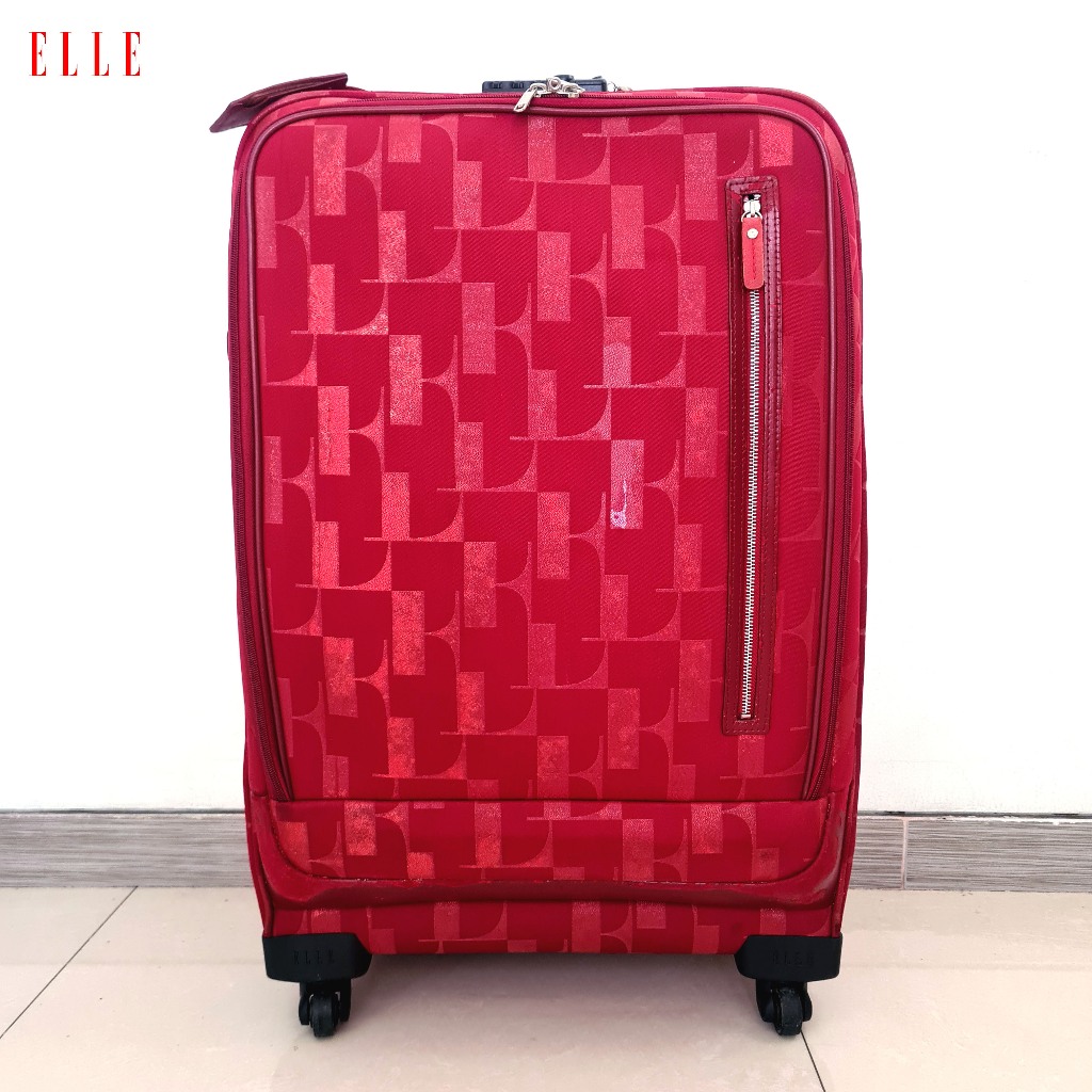 Preloved Elle Tas Koper Travel Travelling Bag Size Medium Troli Troly Trolley Canvas Tebal Kuat Mera