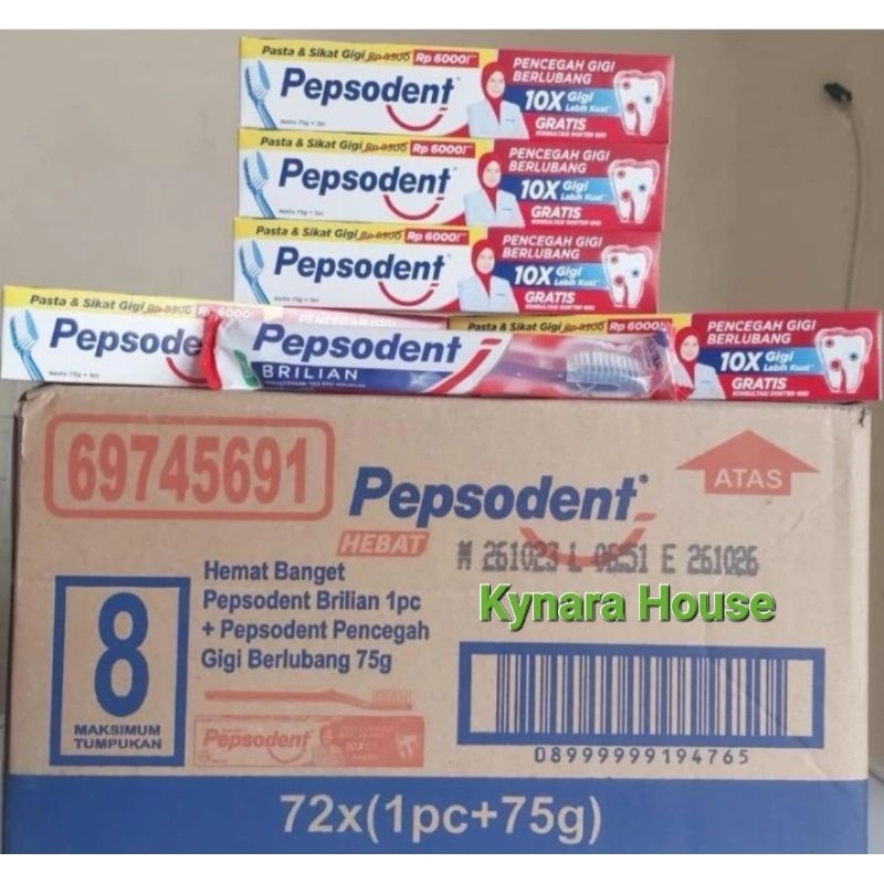 Pepsodent Pasta Gigi + Sikat Gigi Tub 72x75gr (Karton)