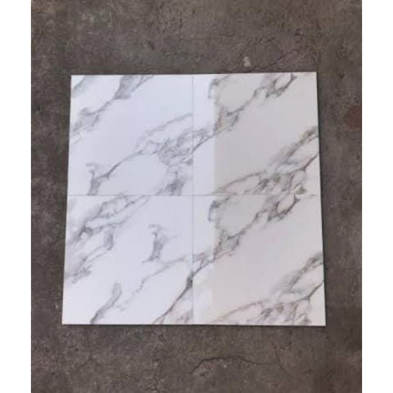 Keramik Lantai Ukuran 60x60 Glossy Putih Corak Marmer / Platinum Seine Grey 60x60 Cutting