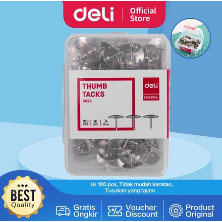 

Deli Paku Payung-Thumb Tacks / Kebutuhan Kantor 10mm 100pcs/box E0022