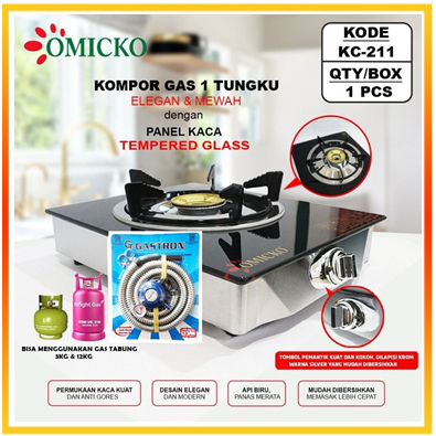 Kompor GAS OMICKO KC-211 /Kompor Kaca 1 tungku/Kompor Gas 1 Tungku Tempered Glass