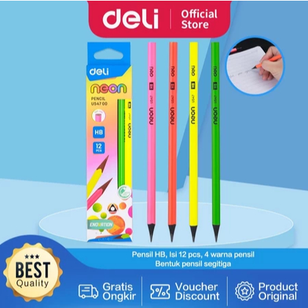 

Deli Pensil Grafit HB φ8 × 175mm 12 pcs / box Desain Berbentuk Segitiga EU54700