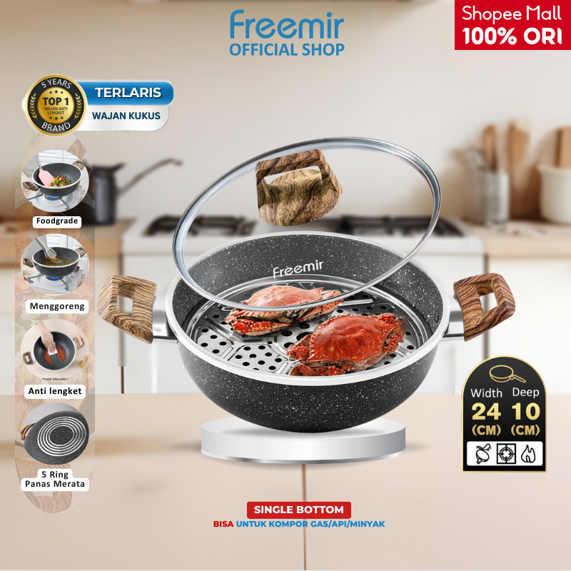 Special freemir Wajan Panci Granite Black Series 24cm Anti Lengket Serbaguna Kedalaman 10cm