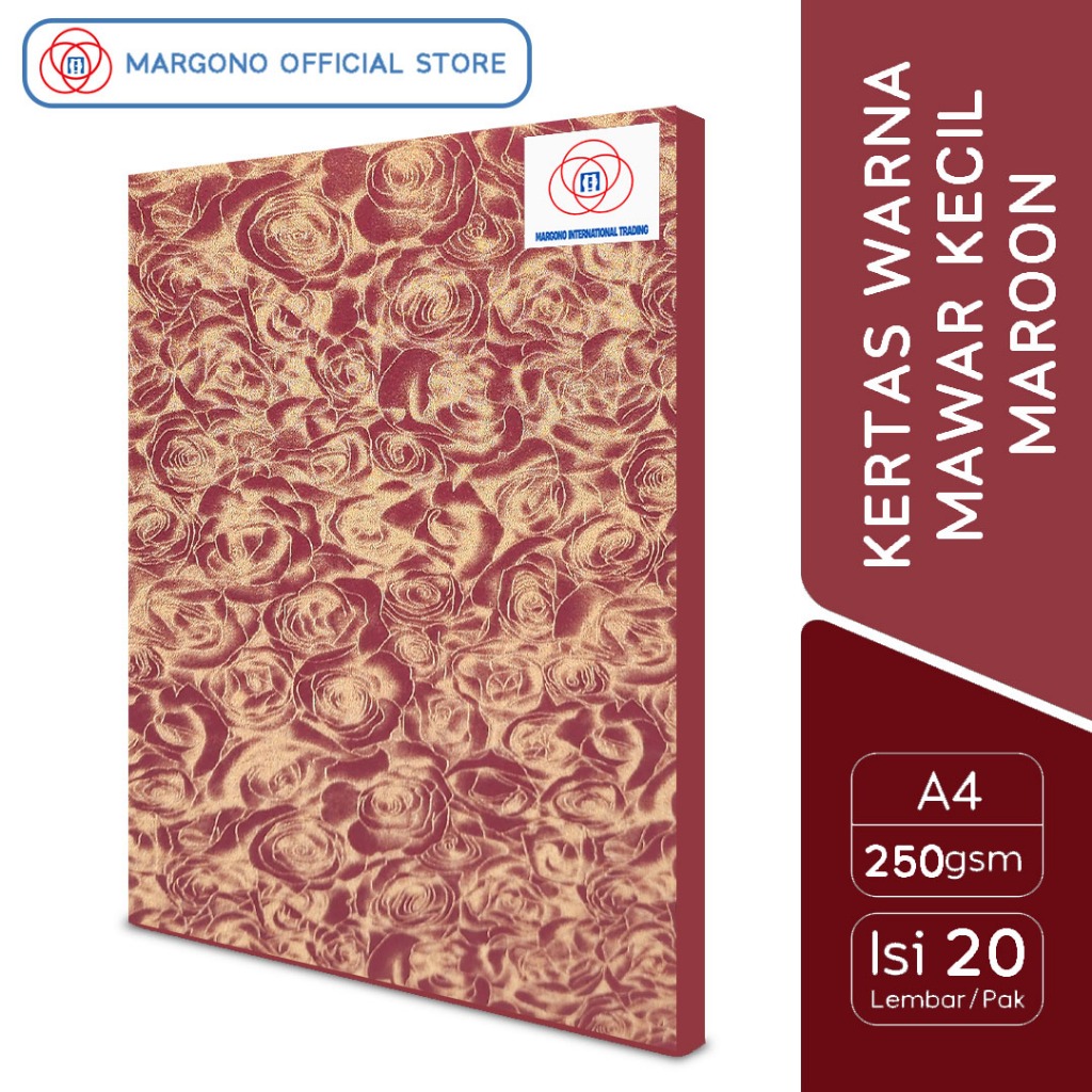 

Margono Kertas Warna A4 Mawar Kecil Maroon 250 gsm - 20 Lembar