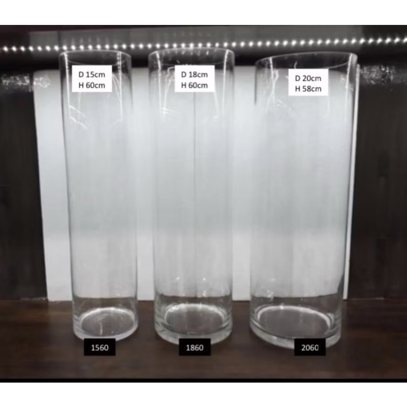 [ EKSPEDISI ] Vas Bunga Kaca Tinggi 60cm Diameter 18cm 20cm Vas Bunga Jumbo Vas Tabung Kaca 18x60