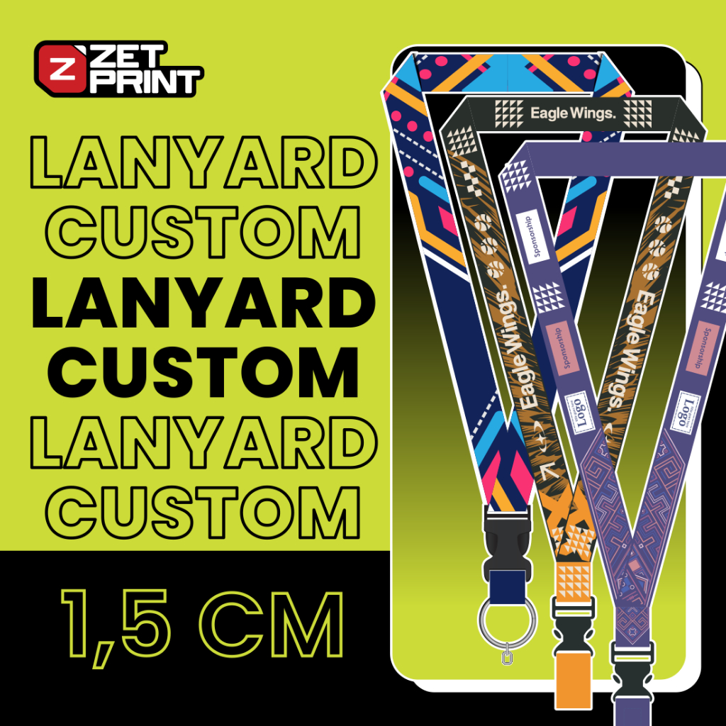 

Lanyard Custom Tali ID Card Cetak 2 Sisi Bahan Tali Tissue Premium Uk 1,5 Cm Murah Dan Cepat