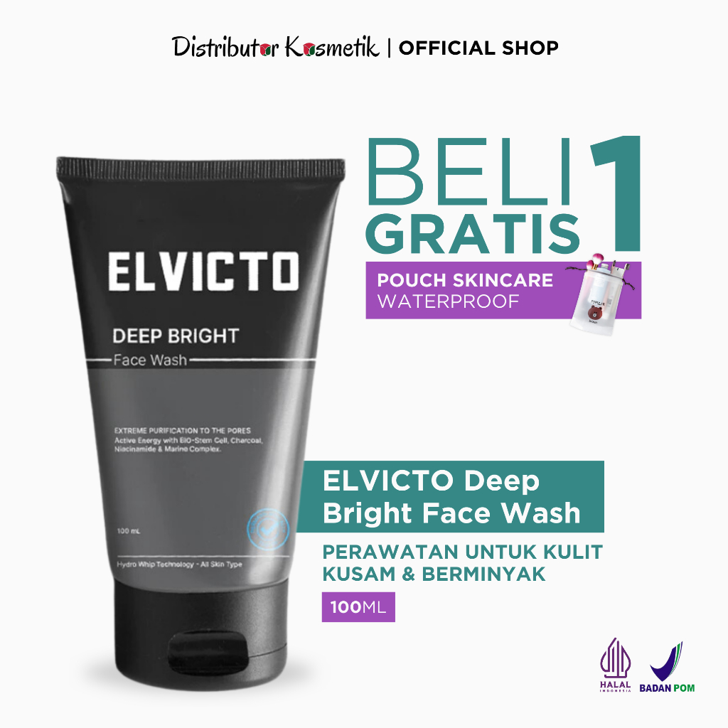 [ FREE GIFT ] ELVICTO Deep Bright Face Wash 100ml - Sabun Wajah Pria Kulit Kusam & Berminyak Origina