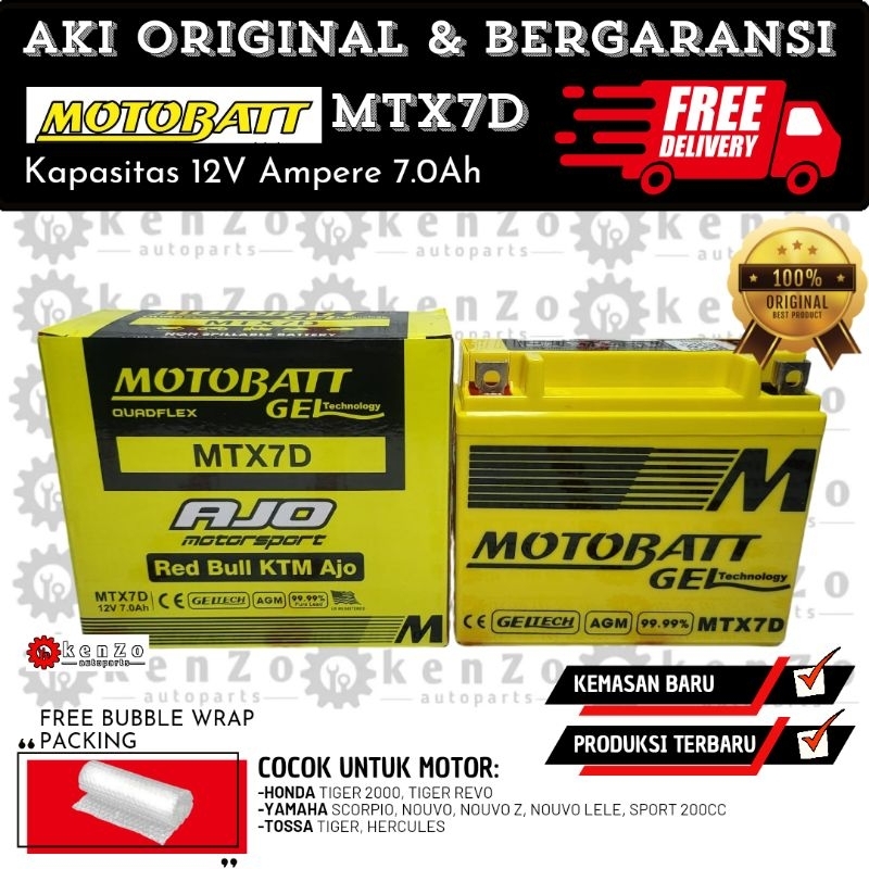 [Bergaransi] [Original Aki Kering] Aki Motor Honda Tiger 2000 Tiger Revo Mtx7d Resmi dari Motobatt