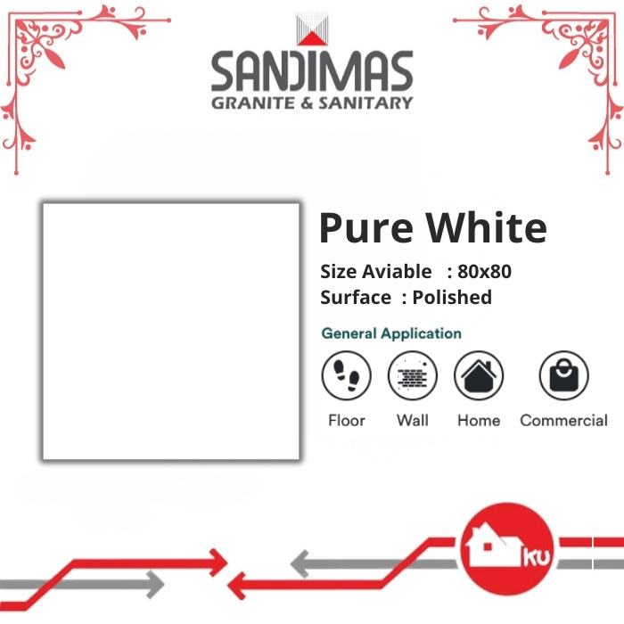 SANDIMAS LANTAI GRANIT PURE WHITE 80X80 1dus isi 3pcs =1,92m2 polish