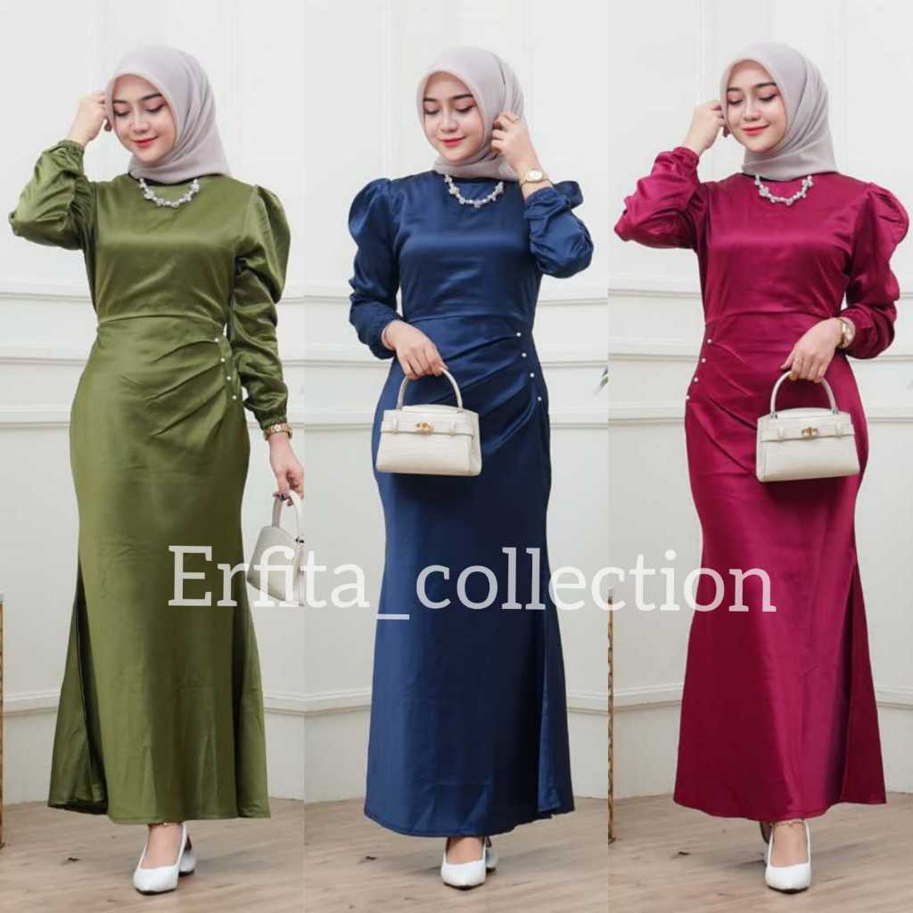 Elora Dress Satin Silk Premium free Hijab Dress Wanita Terbaru Wisuda Couple Muslimah Bridsmaids Pes