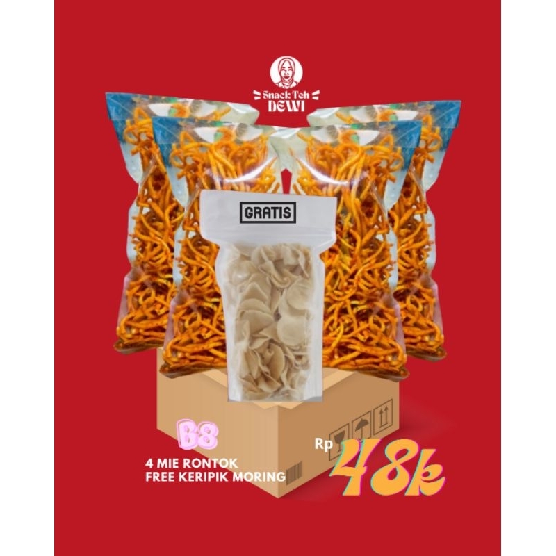 

Paket Bundling 8 Keripik Mie Rontok Pedas Snack Teh Dewi 4pcs free 1 Keripik Moring