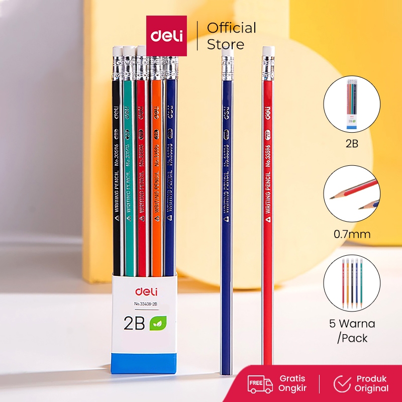 

Deli Graphite Pencil / Pensil Kayu 2B 10pcs/Pack dengan Penghapus 33408