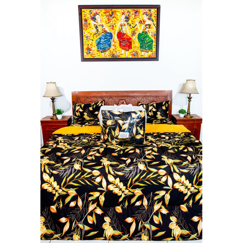 BEDCOVER MOTIF DAUN GOLD