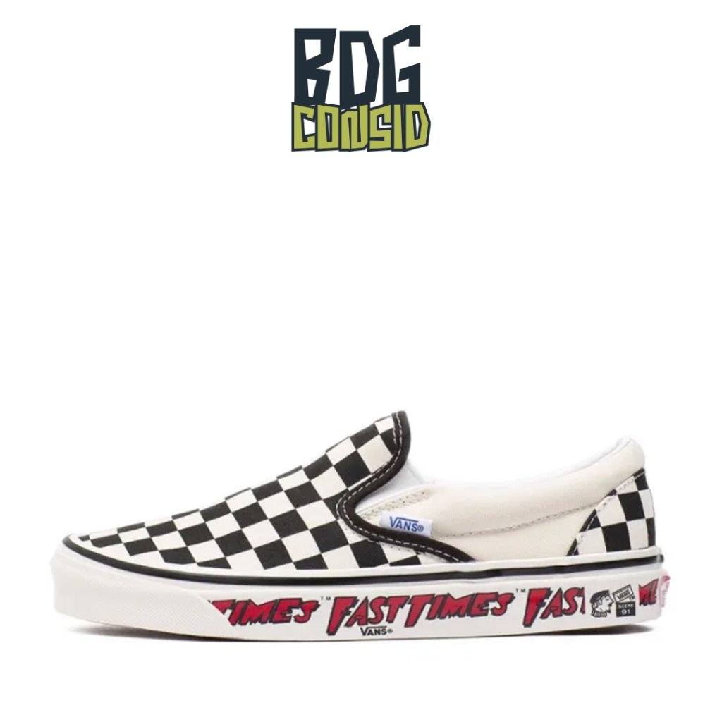 Sepatu Vans Slip On 98 DX Anaheim Factory Fast Times Checkerboard Black White