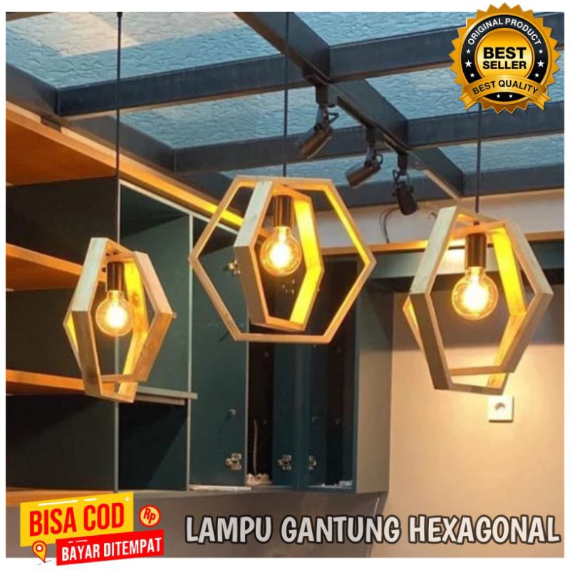Lampu Gantung Hexagonal Minimalis Lampu Gantung  Kayu Hexagonal (Tanpa Lampu)