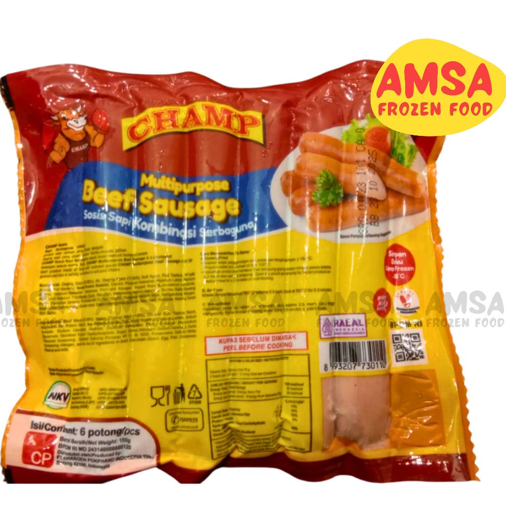 

Champ Beef Sausage 6pcs 150gr / Champ Sosis Sapi Serbaguna isi 6