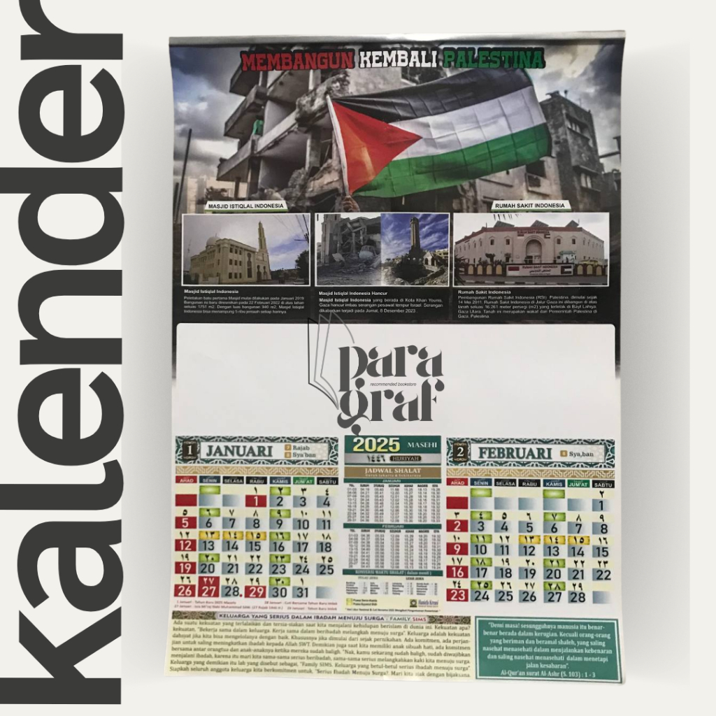 

Kalender Dinding Palestina 2025 Masehi dan Hijriyah Islam by Haniefa Kreasi